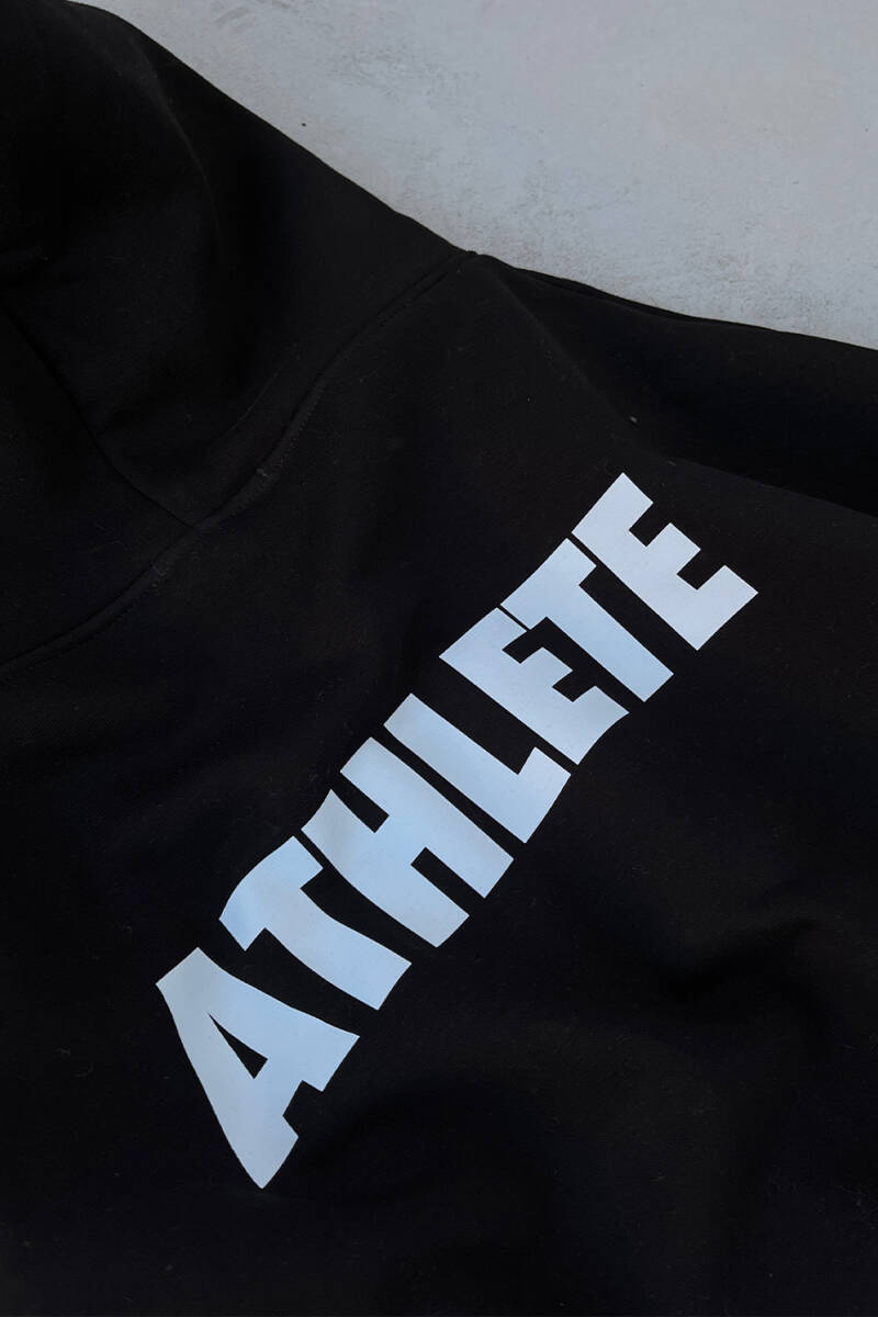 Athlete Siyah Oversize Boxy Fit Zip Hoodie - 2