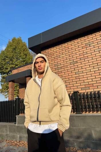Cybertruck Bej Oversize Boxy Fit Zip Hoodie - 4
