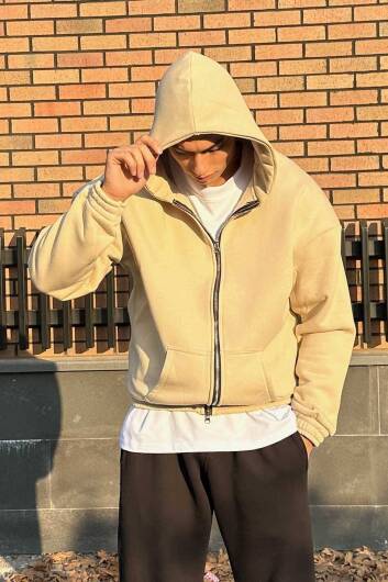 Cybertruck Bej Oversize Boxy Fit Zip Hoodie - 6