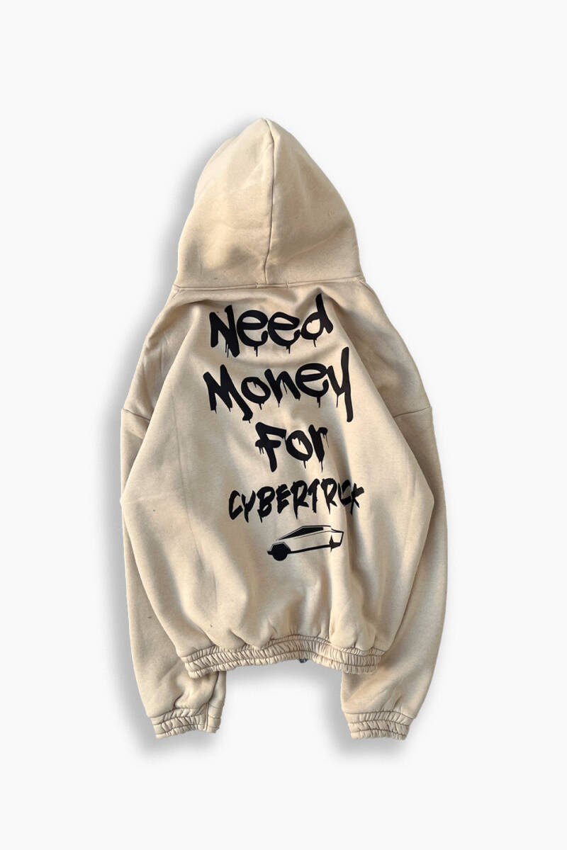 Cybertruck Bej Oversize Boxy Fit Zip Hoodie - 1