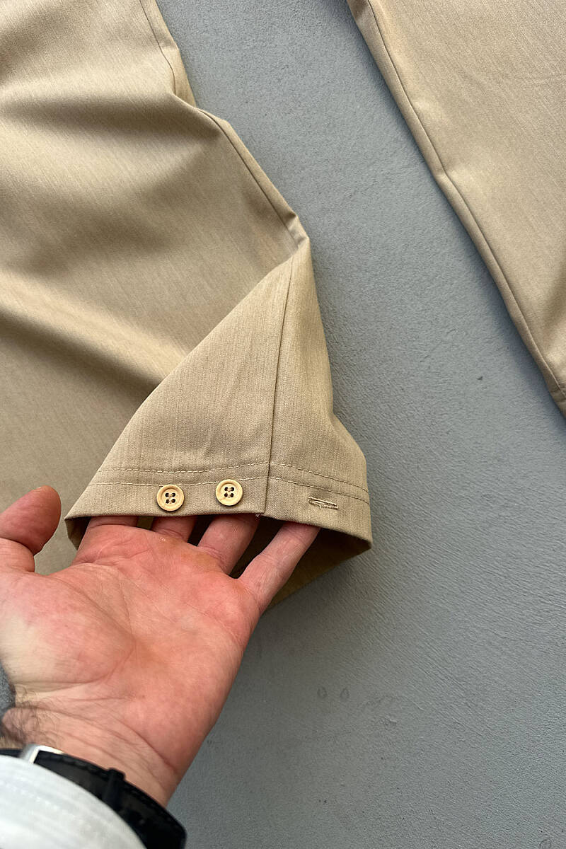 Bej Fenna V2 Pileli Baggy Kumaş Pantolon - 5