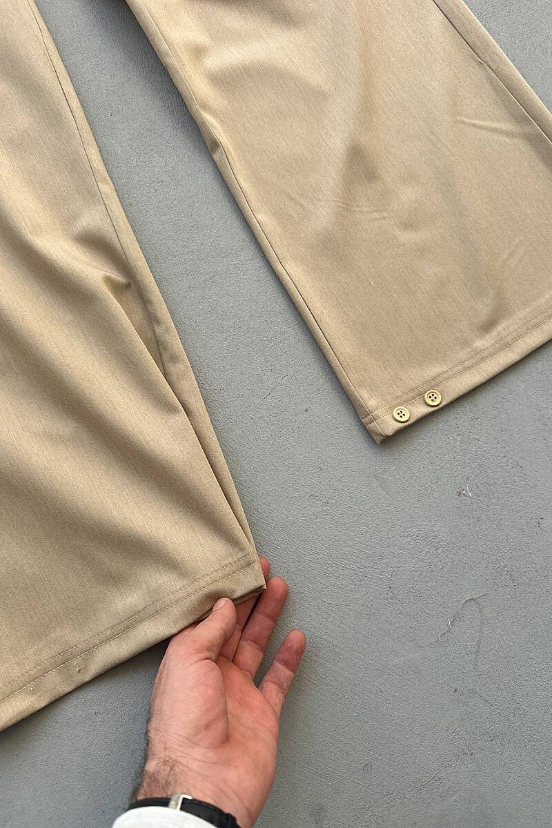 Bej Fenna V2 Pileli Baggy Kumaş Pantolon - 6