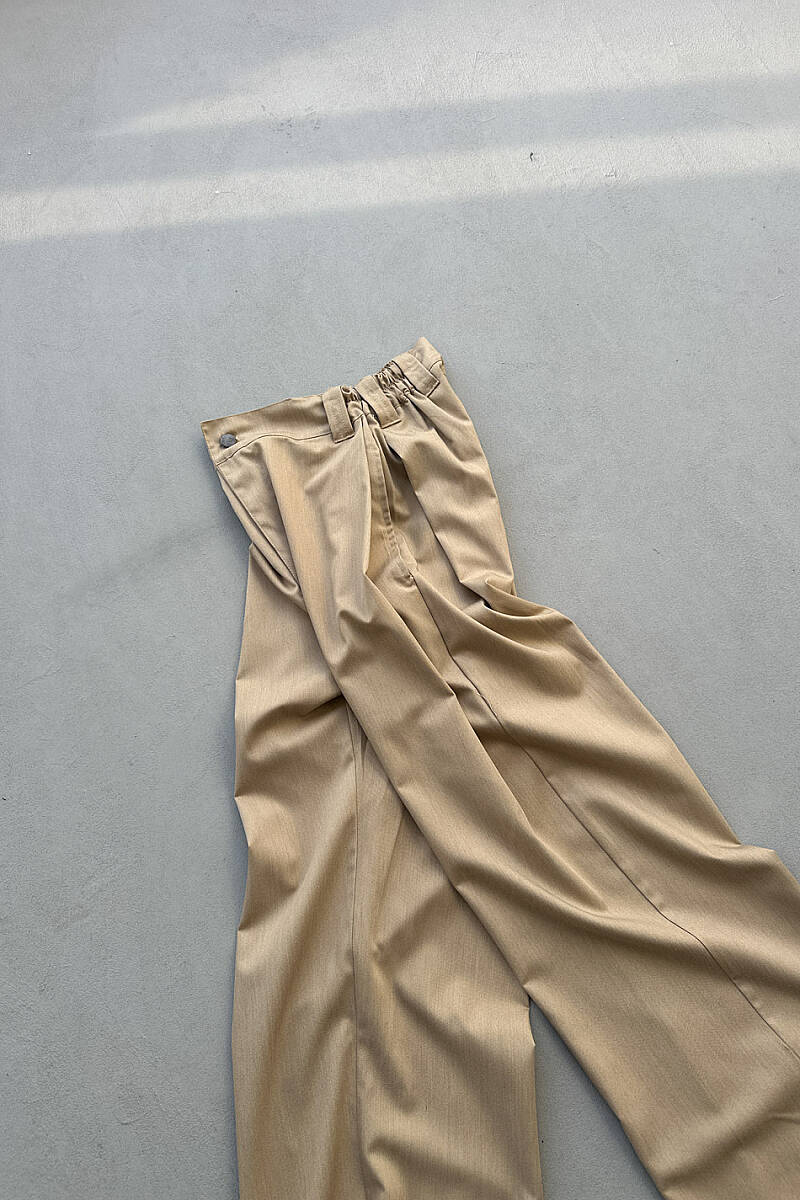 Bej Fenna V2 Pileli Baggy Kumaş Pantolon - 8