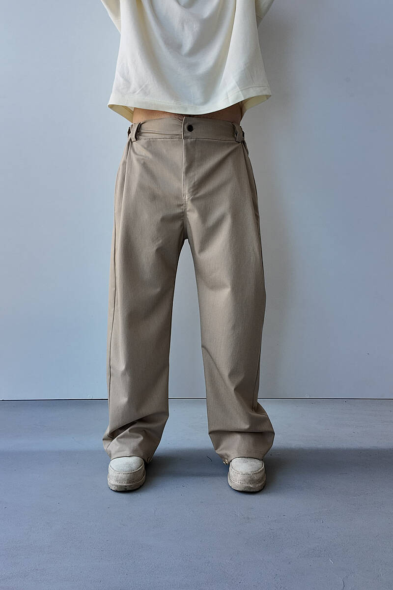 Bej Fenna V2 Pileli Baggy Kumaş Pantolon - 11