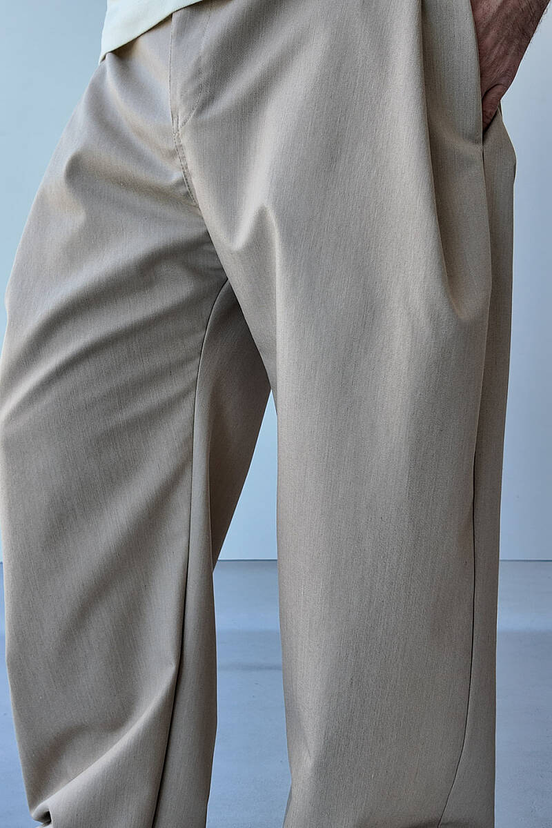 Bej Fenna V2 Pileli Baggy Kumaş Pantolon - 4