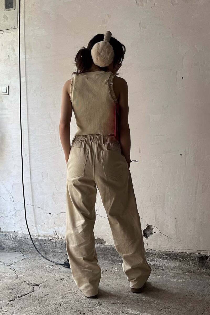 Bej Gabardin Baggy Pantolon - 7