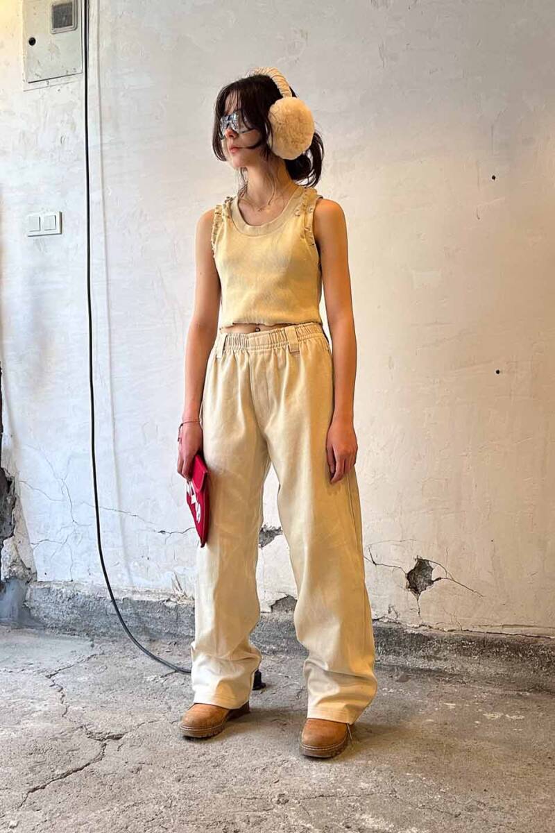 Bej Gabardin Baggy Pantolon - 6