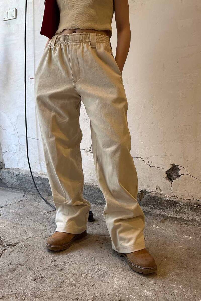 Bej Gabardin Baggy Pantolon - 4