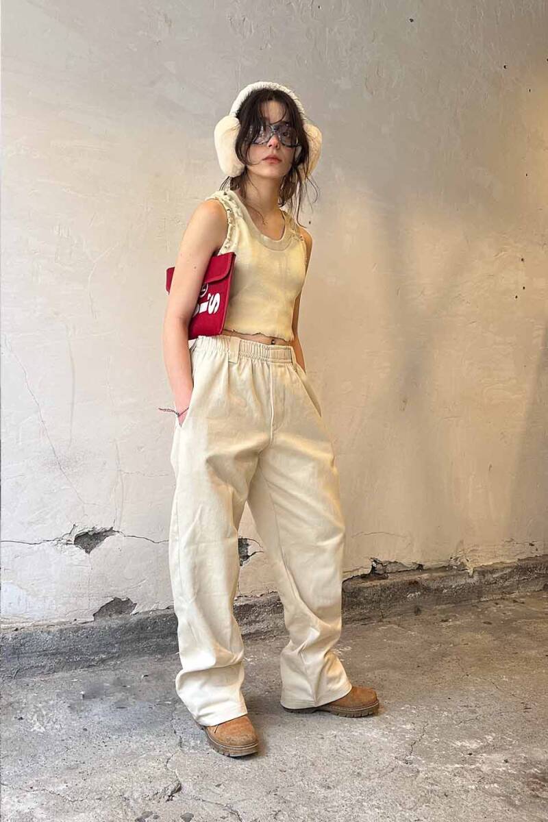 Bej Gabardin Baggy Pantolon - 5