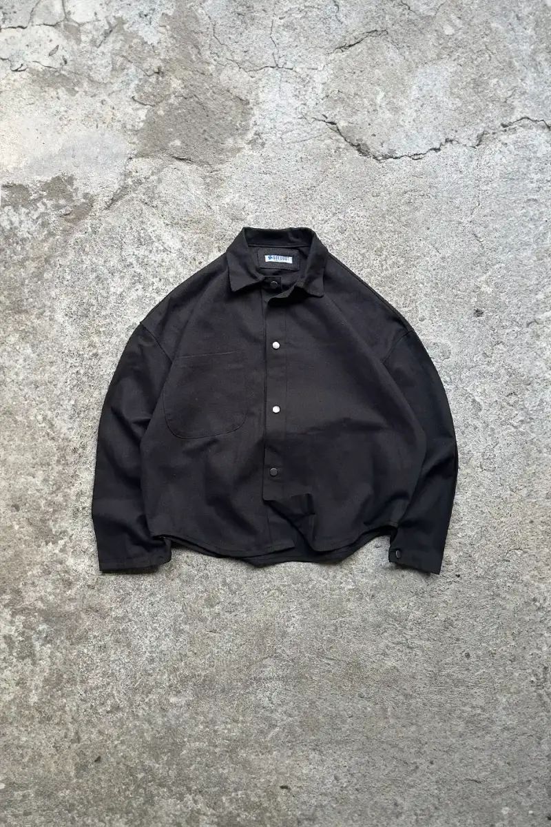 Siyah Oversize Gabardin Gömlek 