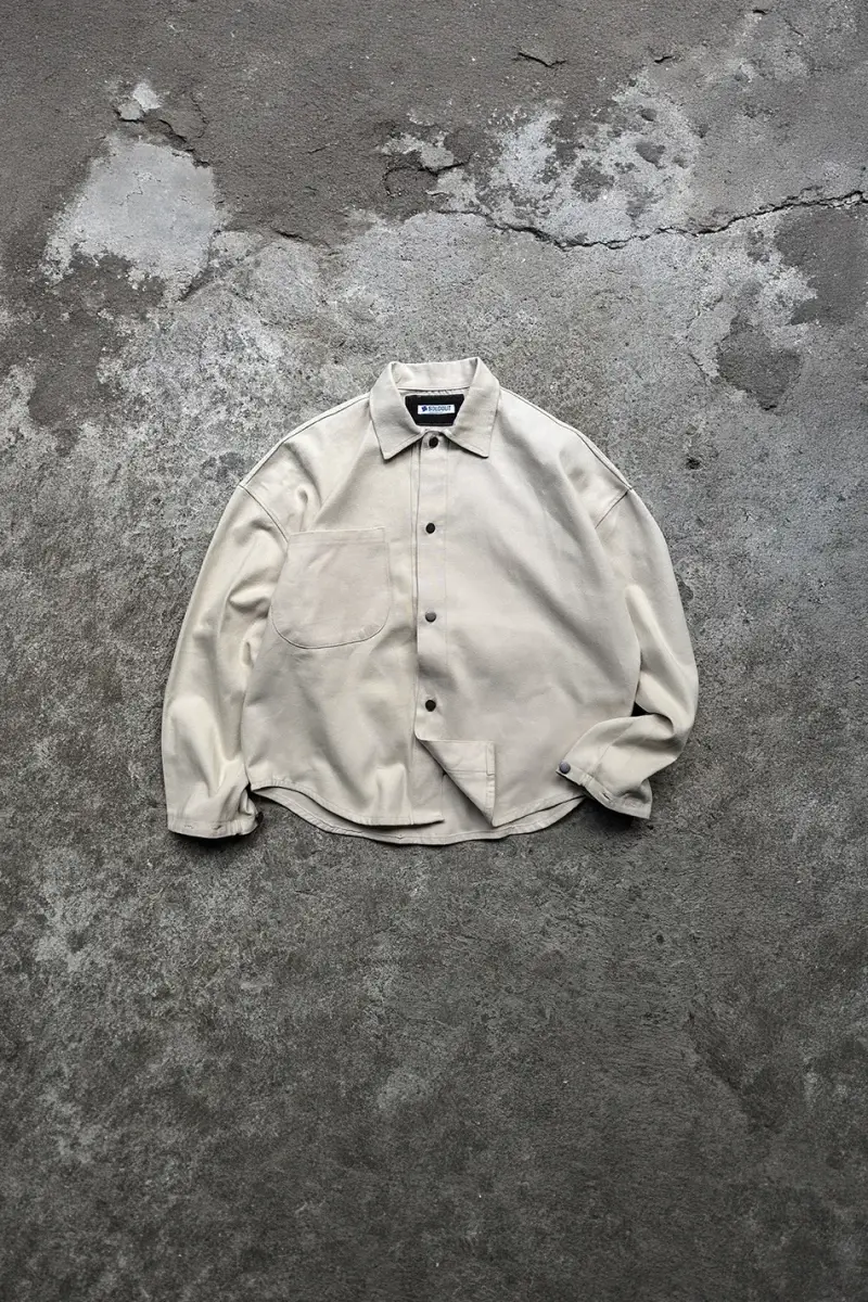 Bej Oversize Gabardin Gömlek 