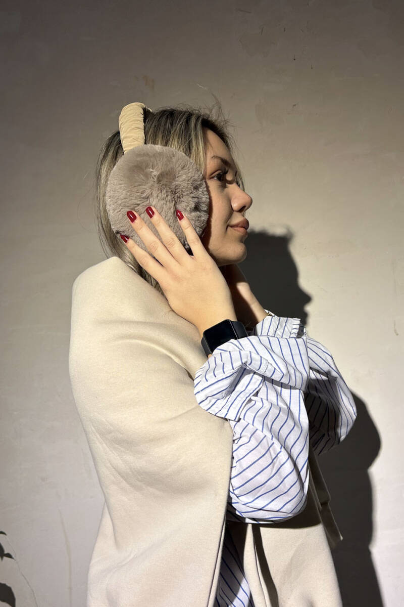 Bej Peluş Kulaklık - 2