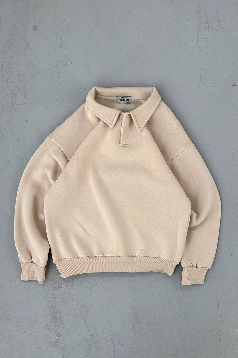 Bej Polo Yaka Oversize Sweatshirt - SOLDOUT