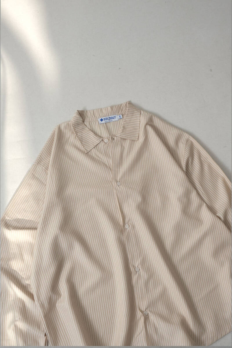 Beyaz Çizgili Bej Essential Oversize Gömlek - 2