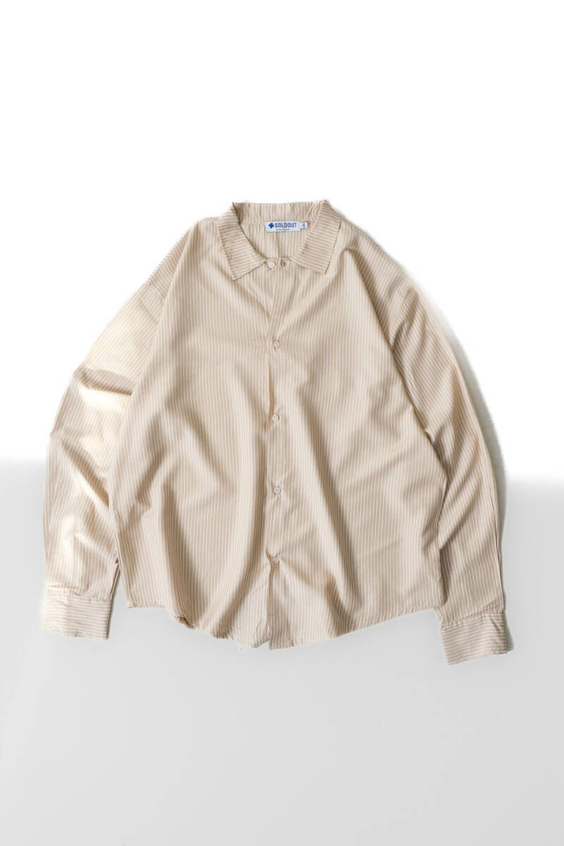 Beyaz Çizgili Bej Essential Oversize Gömlek - 1