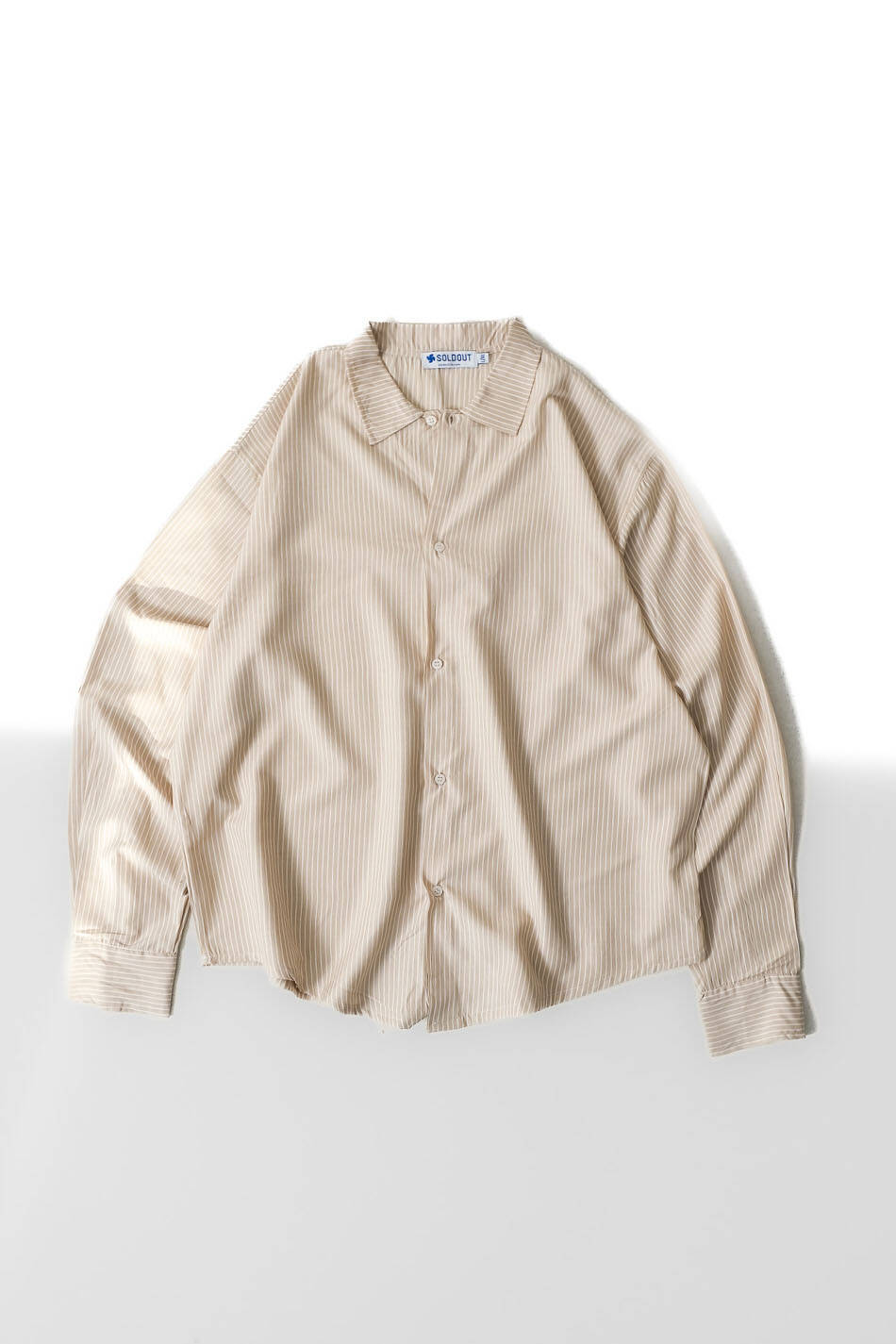 Beyaz Çizgili Bej Essential Oversize Gömlek - SOLDOUT