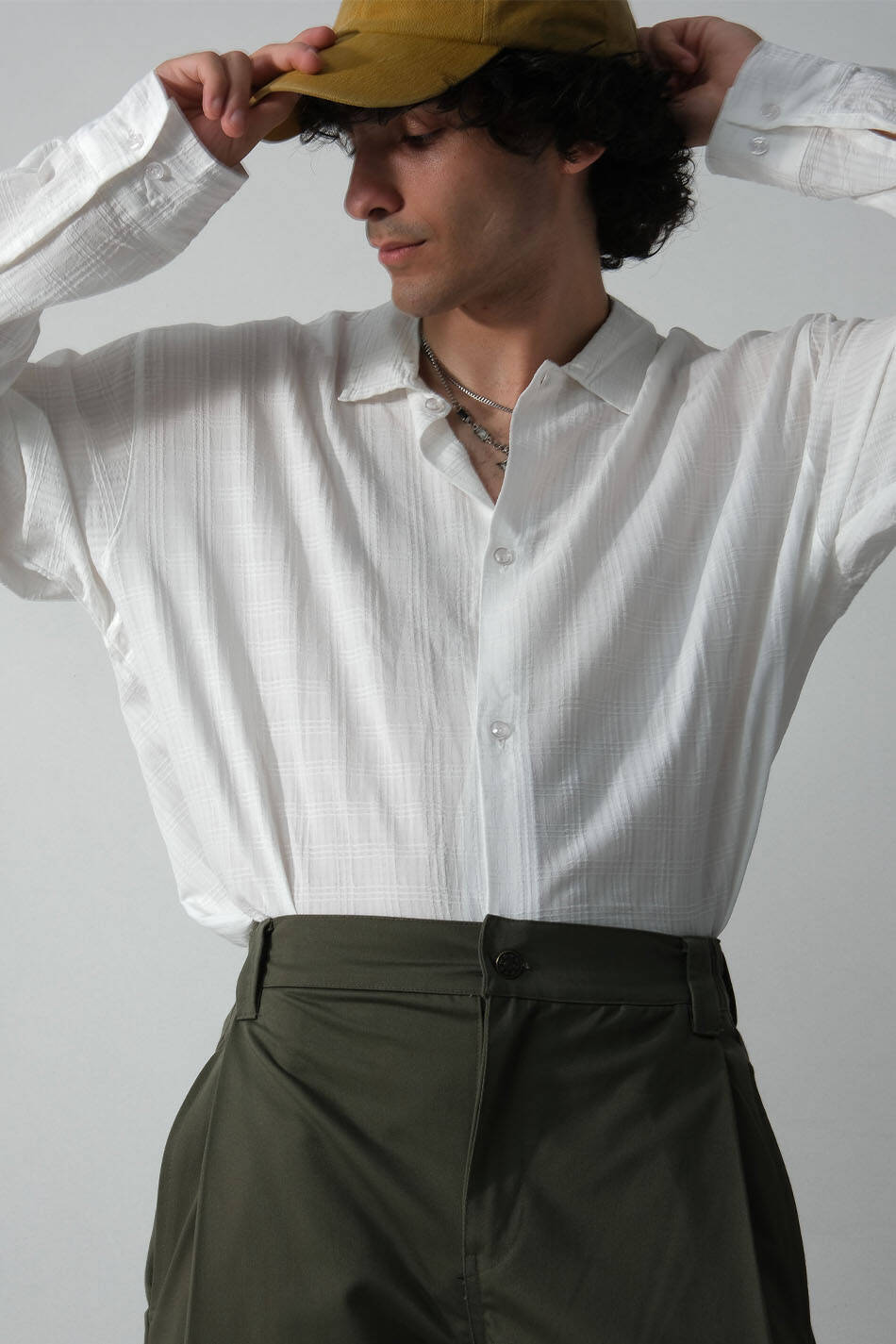 Beyaz Kare Dokulu Oversize Gömlek - SOLDOUT