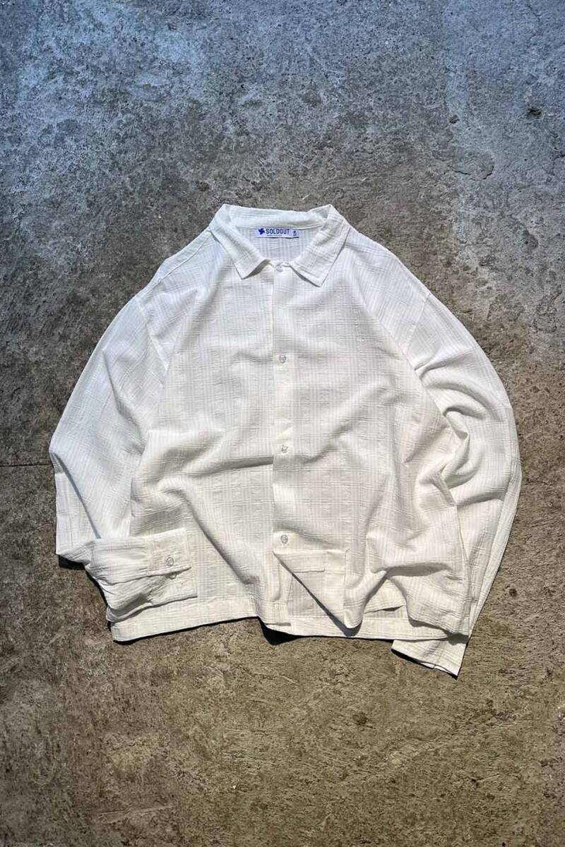 Beyaz Kare Dokulu Oversize Gömlek - SOLDOUT