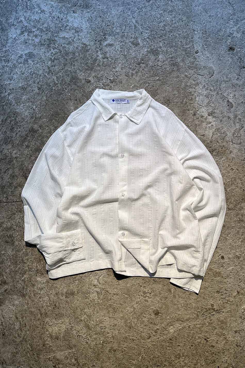 Beyaz Kare Dokulu Oversize Gömlek - SOLDOUT