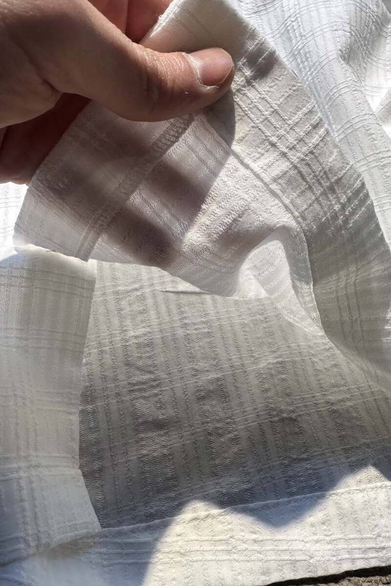 Beyaz Kare Dokulu Oversize Gömlek - 9