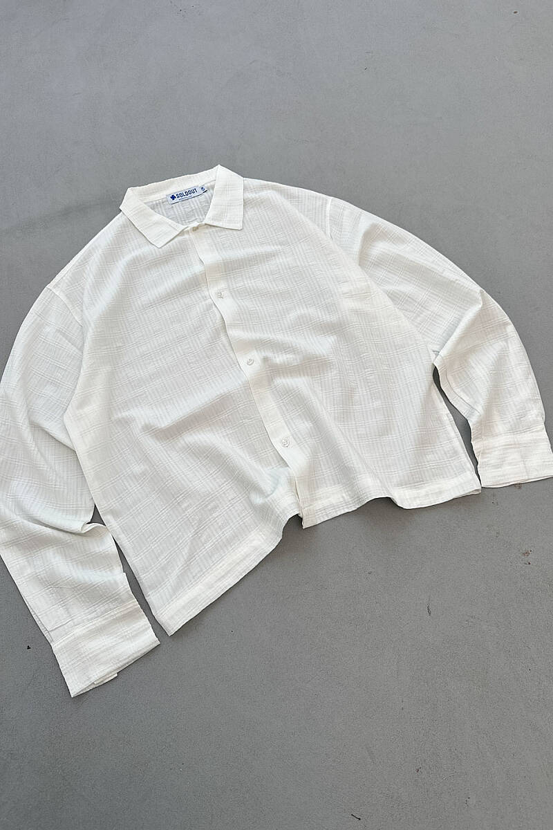 Beyaz Kare Dokulu Oversize Gömlek - 9