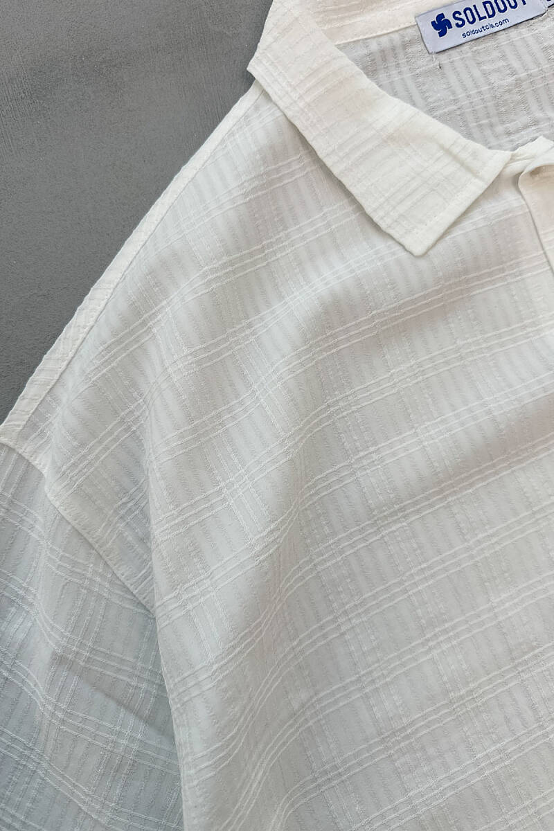 Beyaz Kare Dokulu Oversize Gömlek - 3