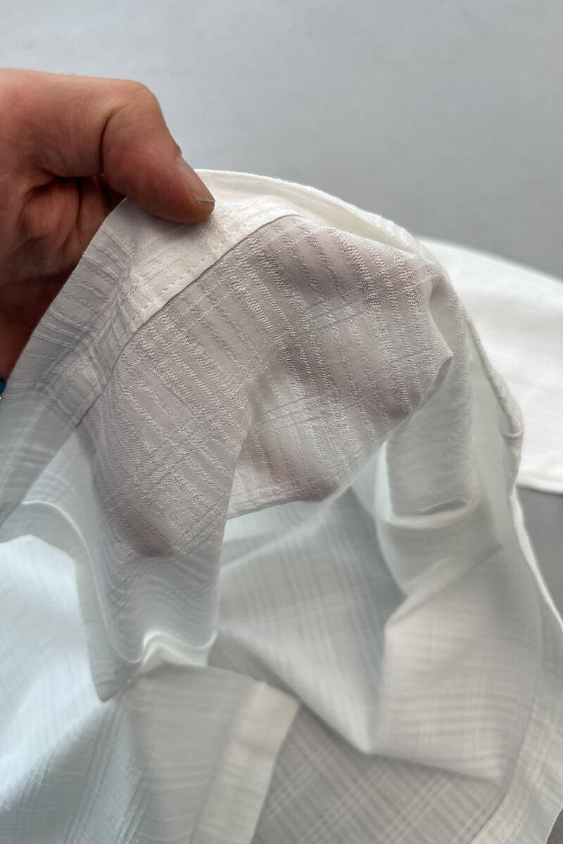 Beyaz Kare Dokulu Oversize Gömlek - 10