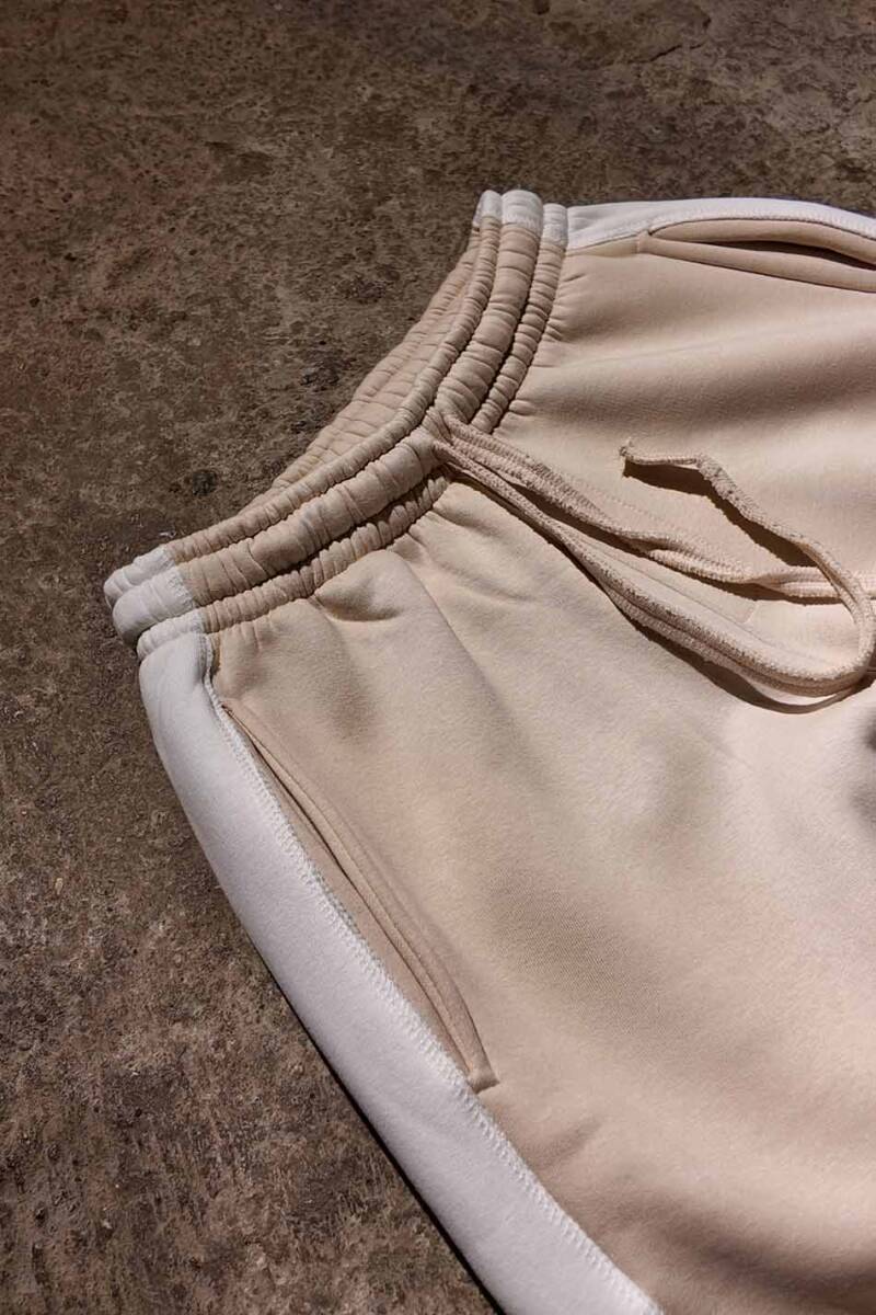 Beyaz Şeritli Bej Eşofman - 4