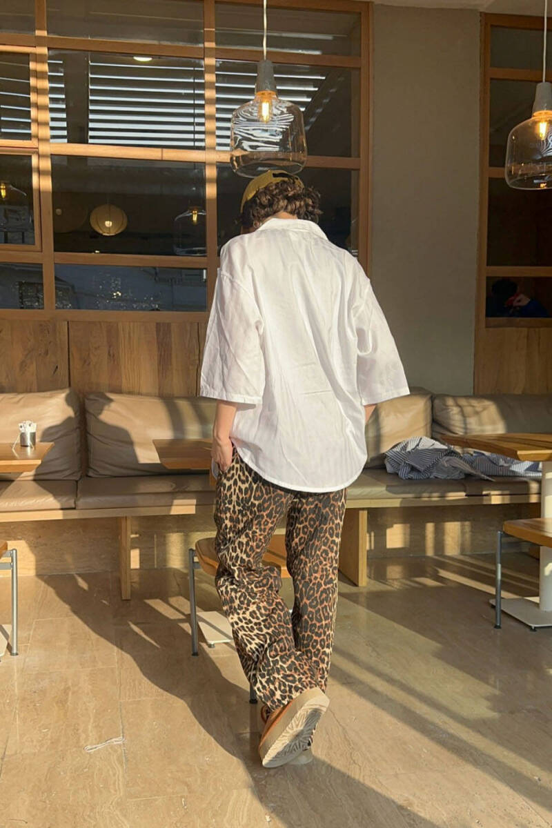 Beyaz Yarım Kol Oversize Old Money Gömlek - 3