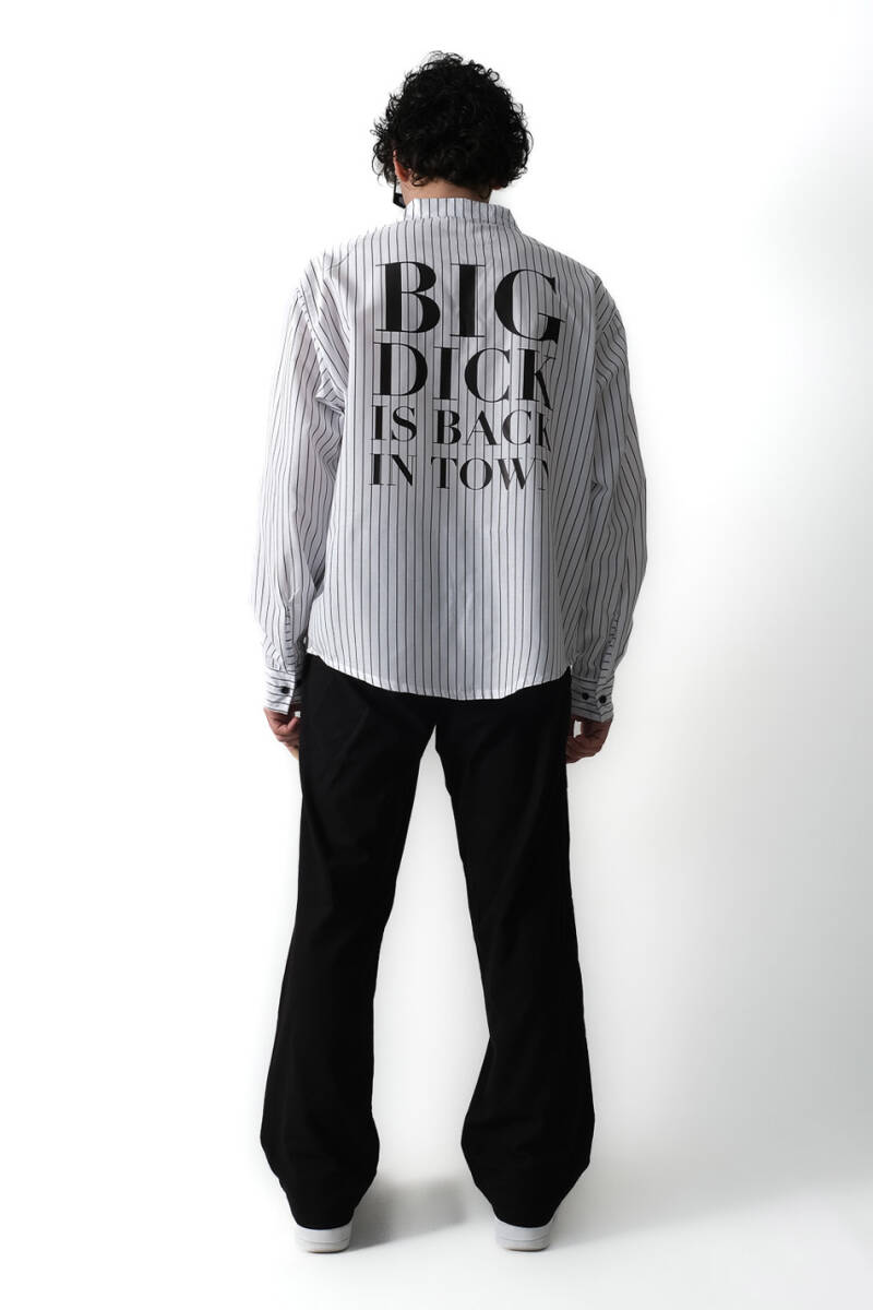 Big Dick Baskılı ince Siyah Çizgili Old Money Oversize Gömlek - 2