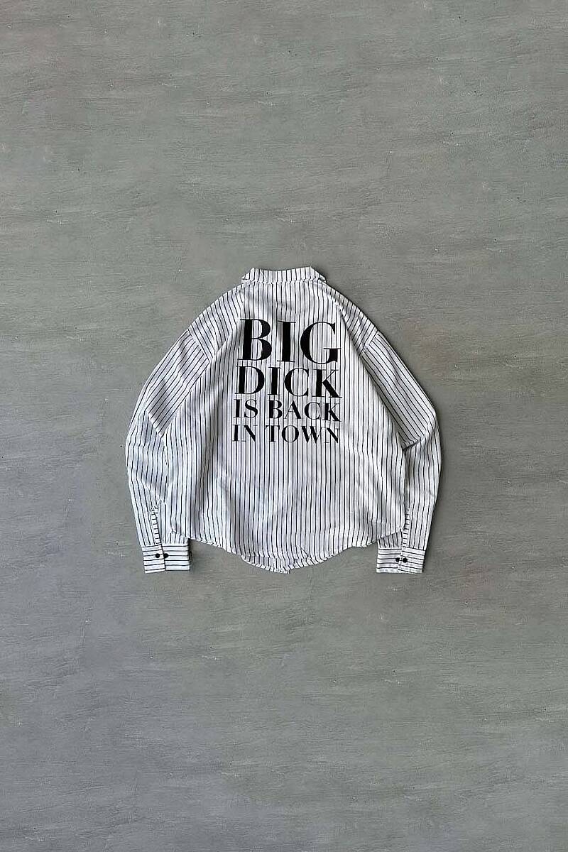 Big Dick Baskılı ince Siyah Çizgili Old Money Oversize Gömlek - SOLDOUT