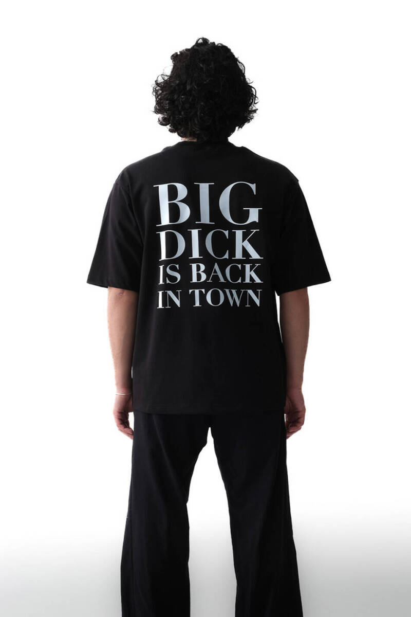 Big Dick Baskılı Siyah Oversize Tişört - 2