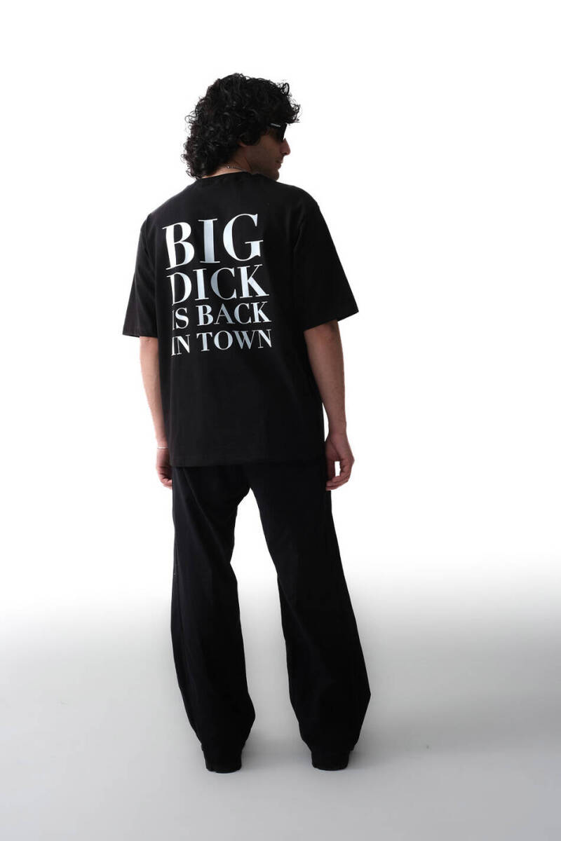 Big Dick Baskılı Siyah Oversize Tişört - 3