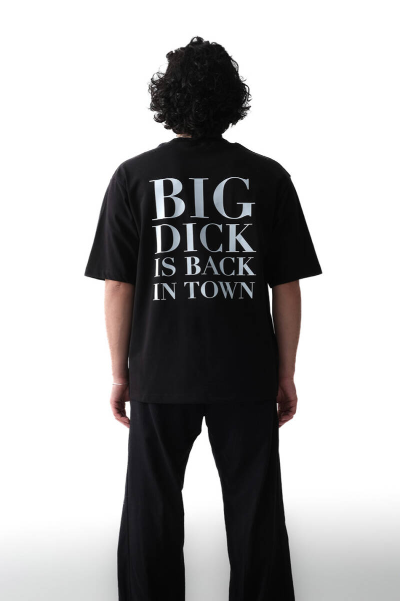 Big Dick Baskılı Siyah Oversize Tişört - 2