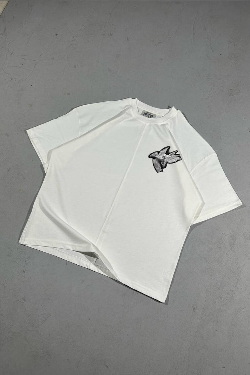 Birds Baskılı Dikiş Detaylı Oversize Tişört - 3