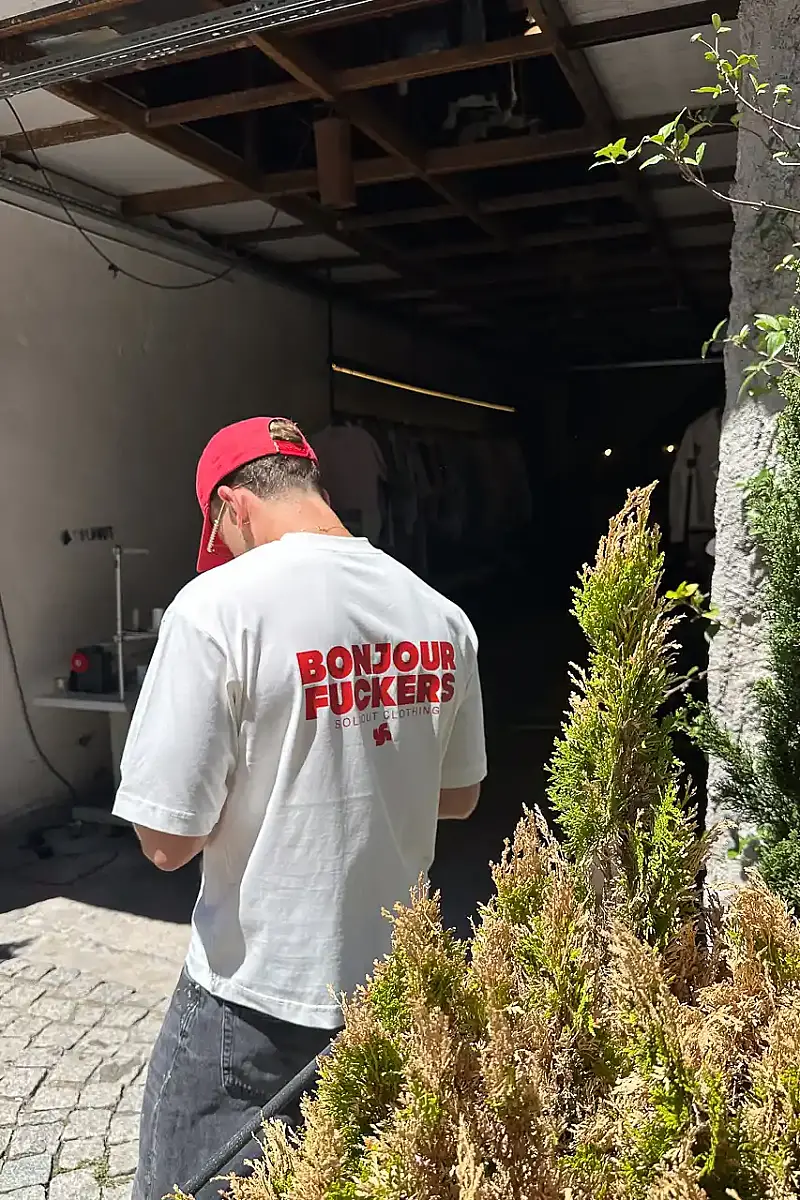 Bonjour Beyaz Oversize Baskılı Tişört - 6