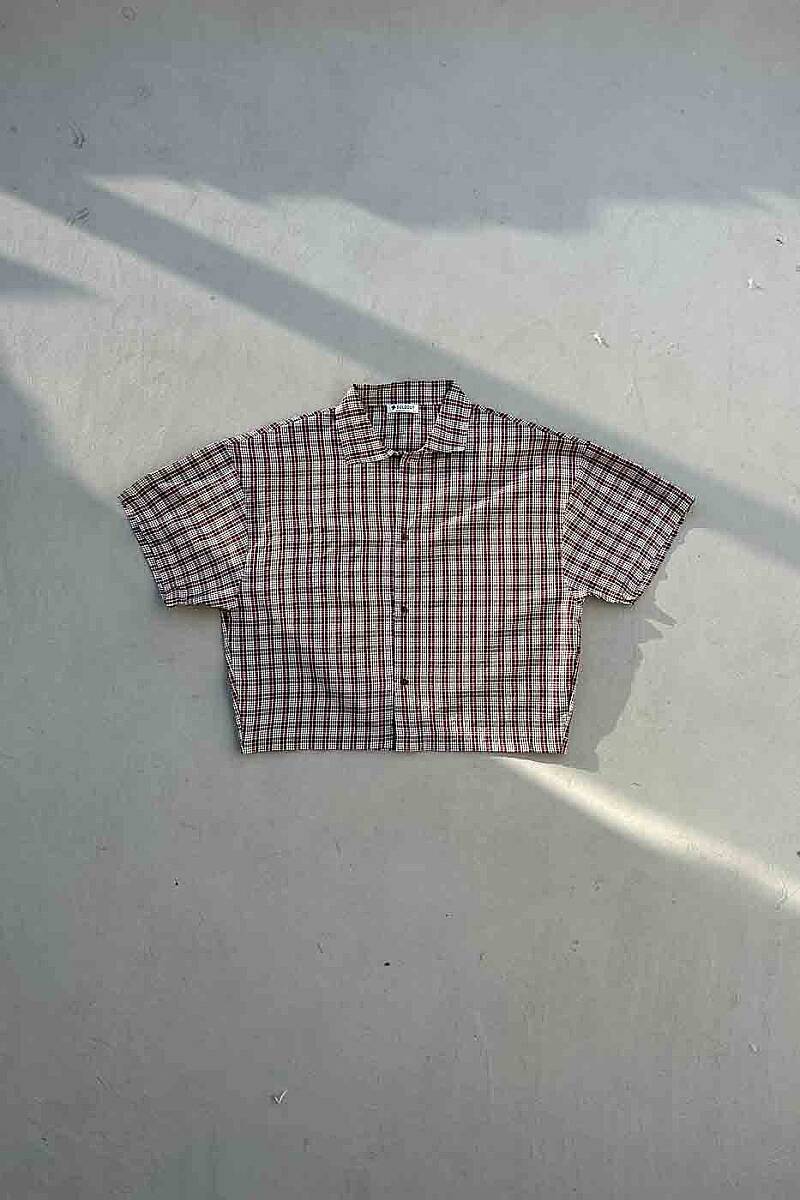 Bordo Boxy Fit Crop Unisex Gömlek - SOLDOUT
