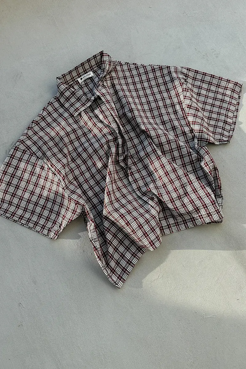 Bordo Boxy Fit Crop Unisex Gömlek - 7
