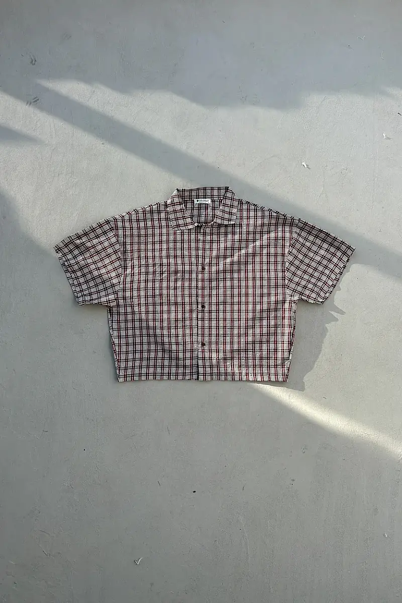 Bordo Boxy Fit Crop Unisex Gömlek 