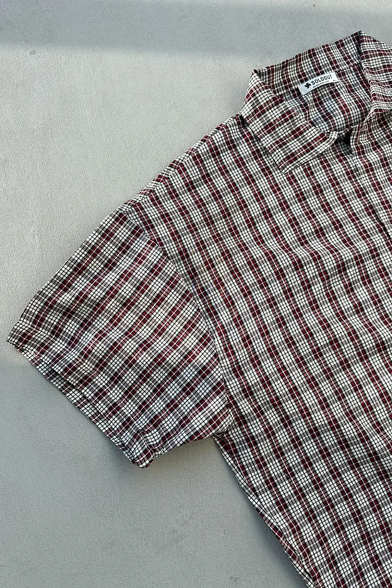 Bordo Boxy Fit Crop Unisex Gömlek - 8