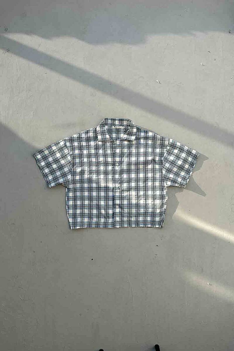 Bebek Mavisi Boxy Fit Crop Unisex Gömlek - SOLDOUT