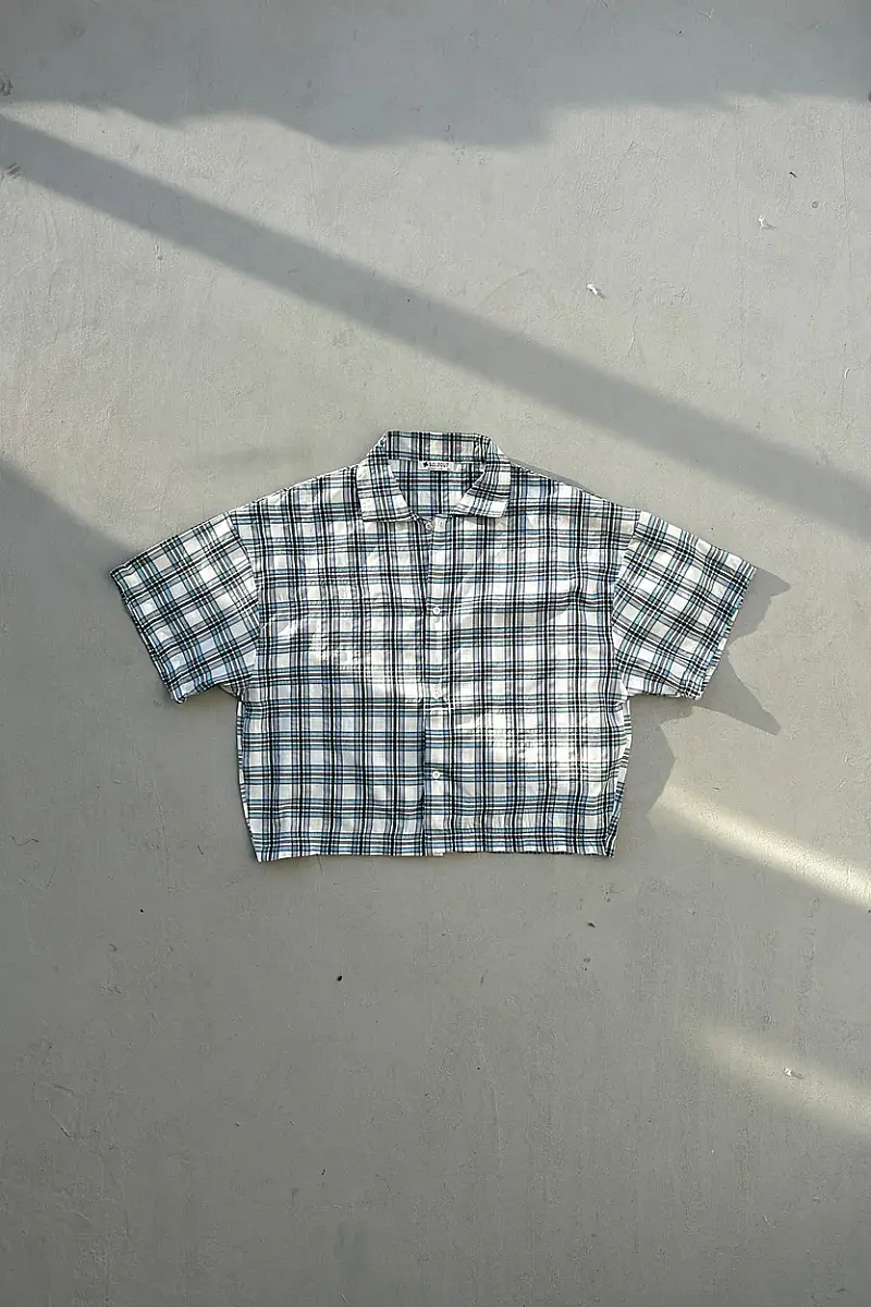 Bebek Mavisi Boxy Fit Crop Unisex Gömlek 