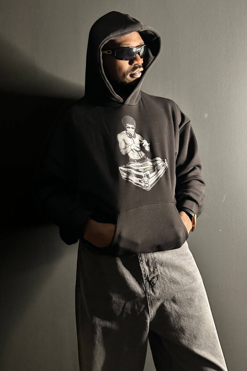 Bruce Lee Siyah Oversize Boxy Fit Hoodie - 1