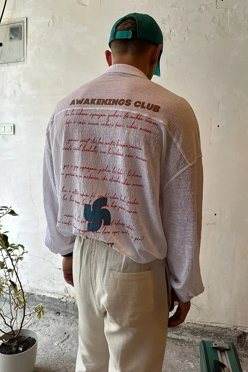 Awakenings Club Cepli Beyaz Oversize Baskılı Gömlek - 4