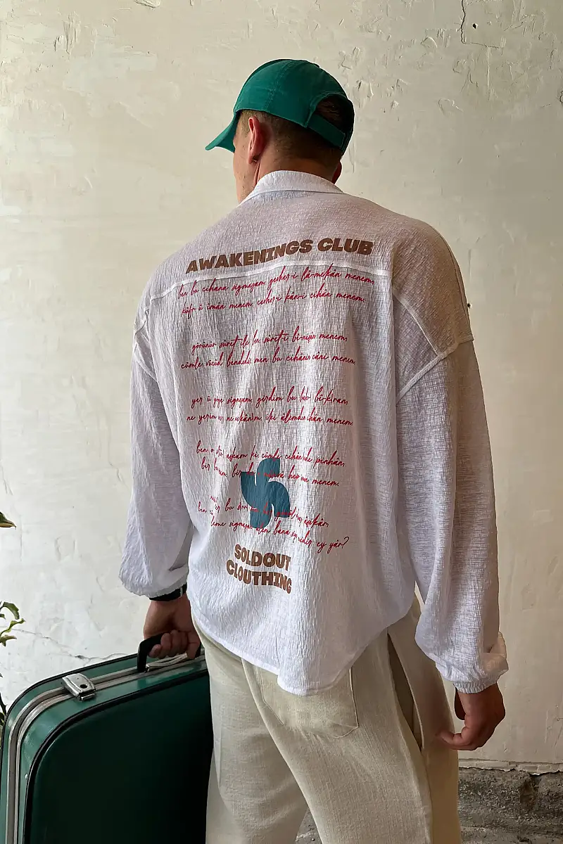 Awakenings Club Cepli Beyaz Oversize Baskılı Gömlek - 1