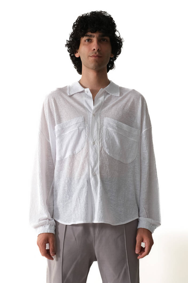 Cepli Beyaz Oversize Essential Gömlek - 1