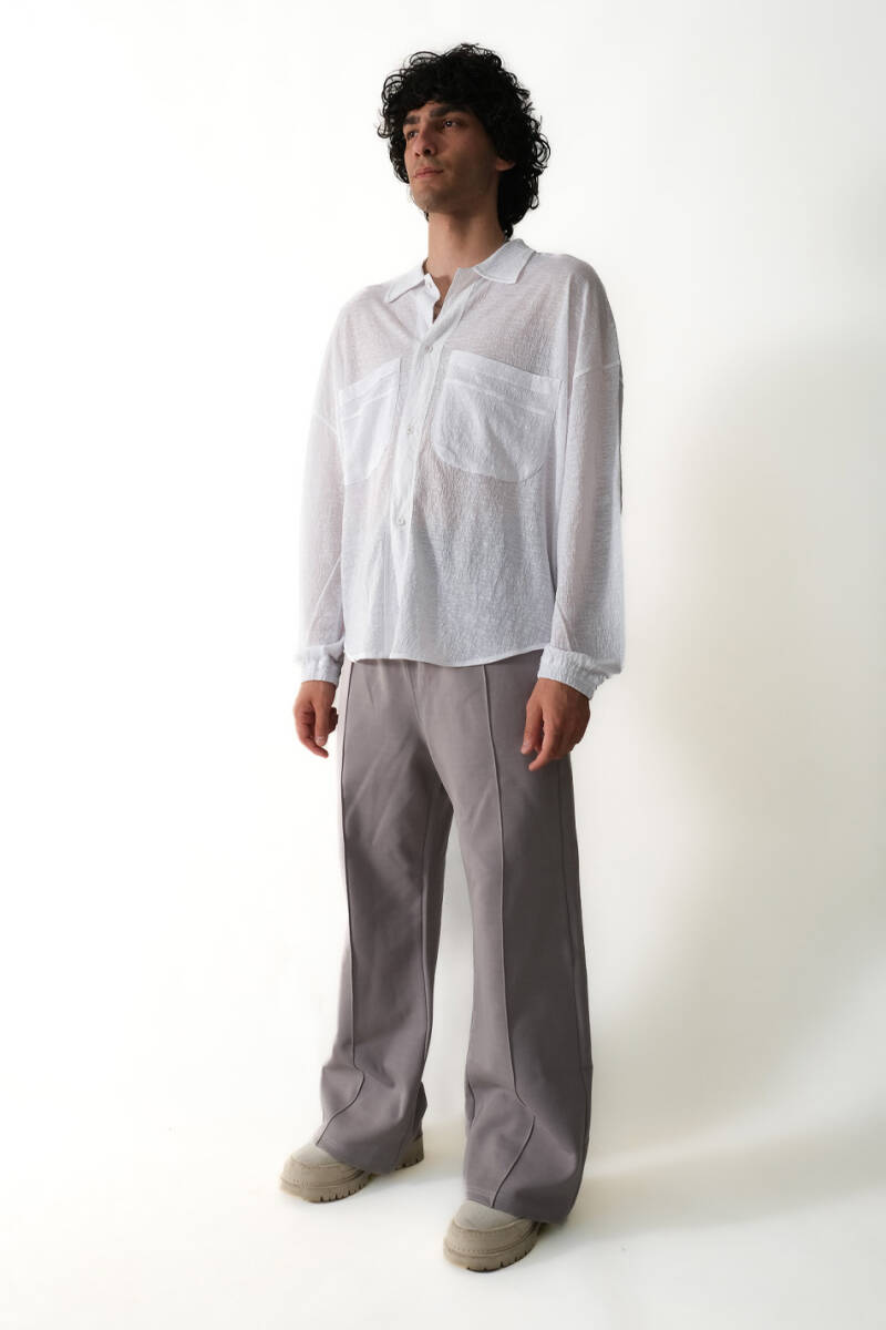 Cepli Beyaz Oversize Essential Gömlek - 2