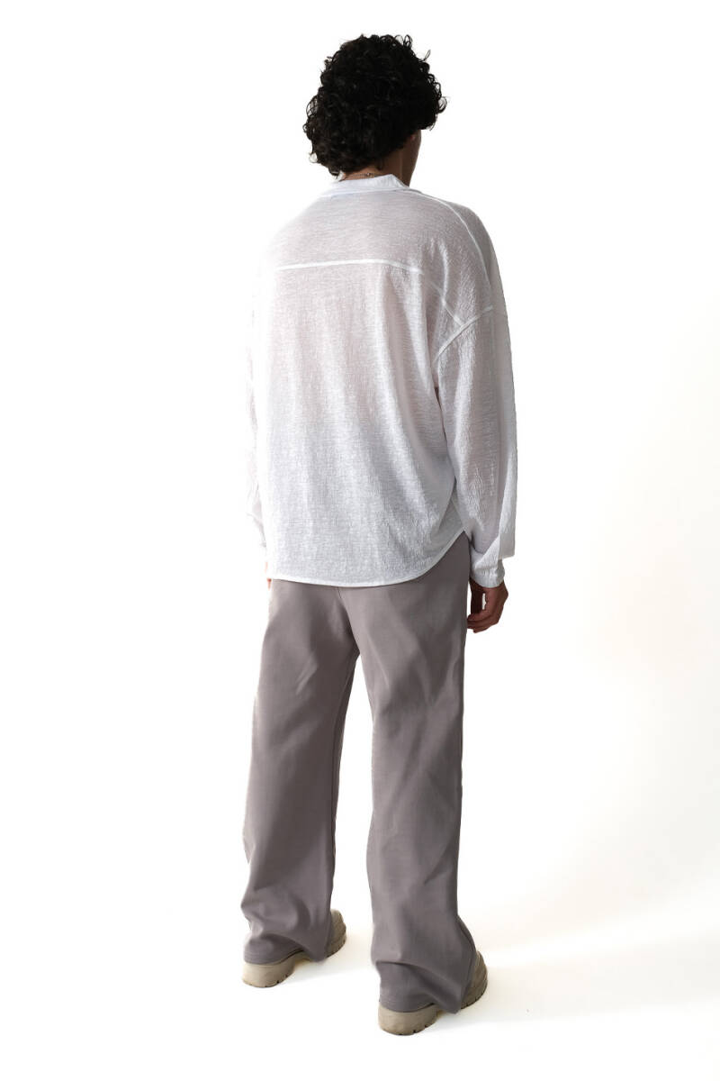 Cepli Beyaz Oversize Essential Gömlek - 4