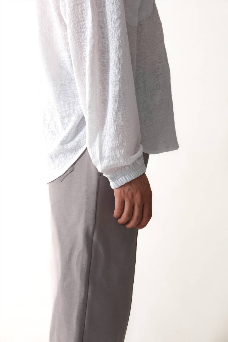 Cepli Beyaz Oversize Essential Gömlek - 5