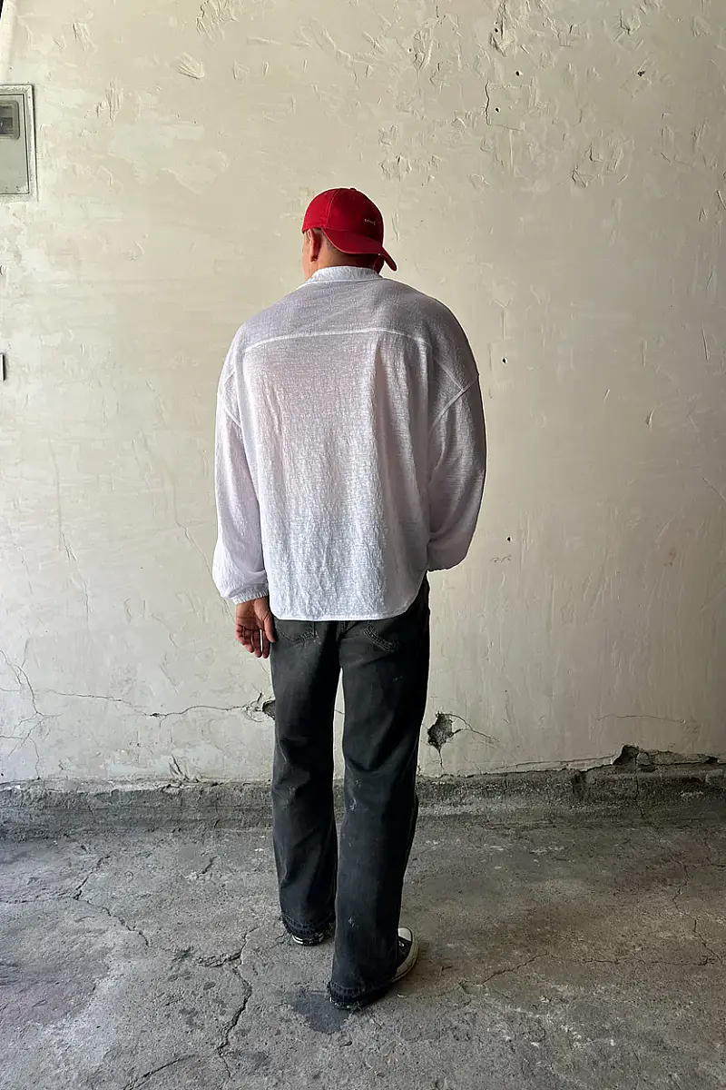 Cepli Beyaz Oversize Essential Gömlek - 7